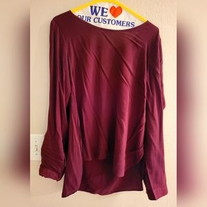 Sheer Burgandy Long Sleeved Dress Shirt M